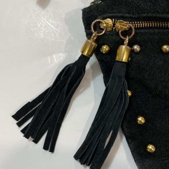 Vintage Black Studded Fringe Crossbody Suede Bag - Picture 6 of 14